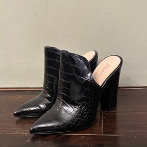 Aldo Black Croc-Patterned Mules